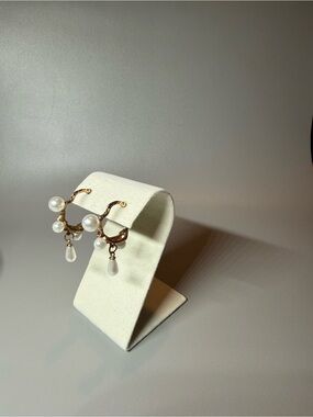 Gold Pearl Statement Hoop Earrings Faux Pearl Drop Dangle
